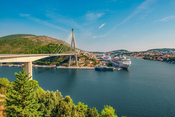 Srdj hill scenic panorama drive and Dubrovnik Old Town PRIVATE TOUR - Stop 1 at Most Dr. Franja Tuđmana: The Cruise Port and Coastline Check-In